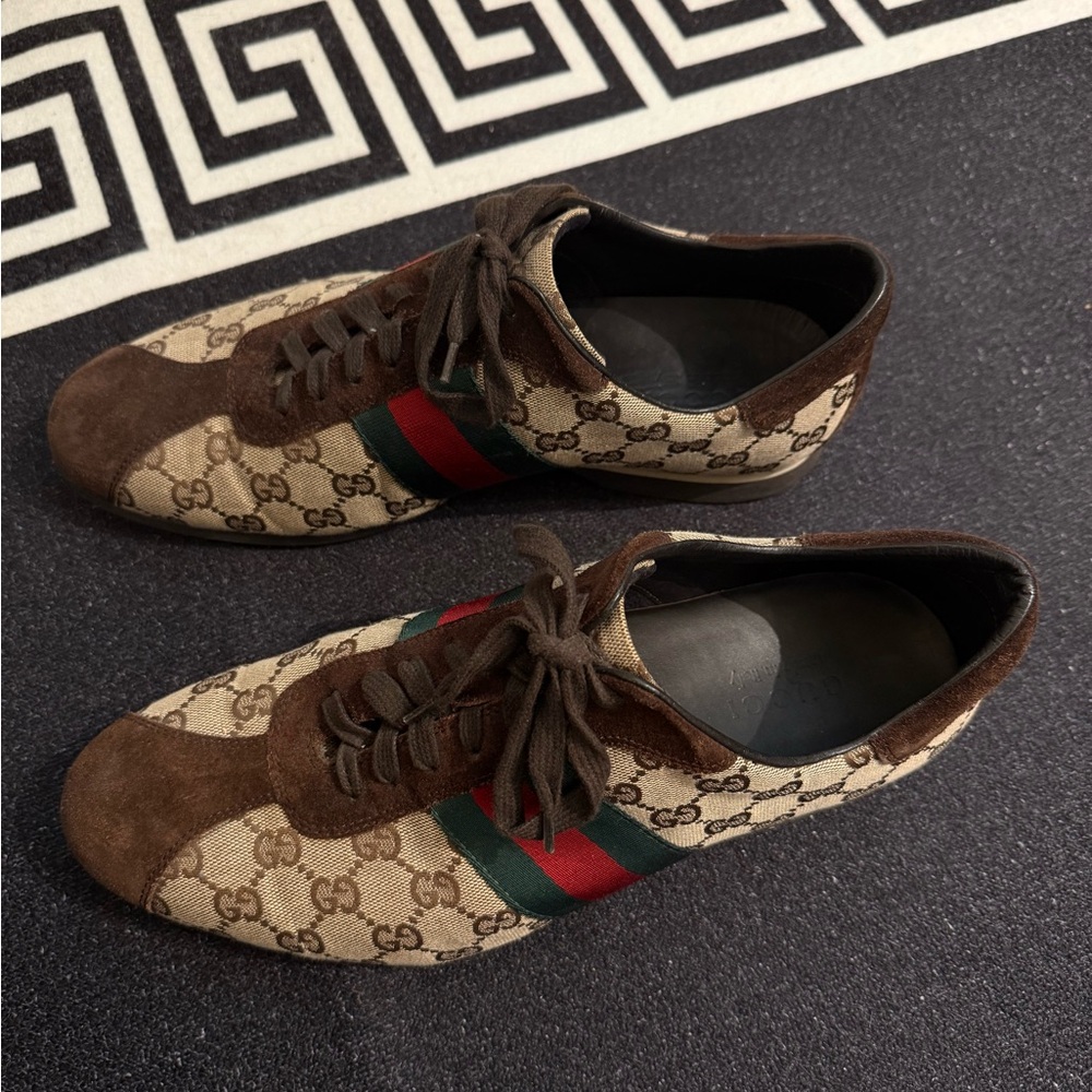 Pre-owned original Gucci brown-beige GG Suede like new, great condition.